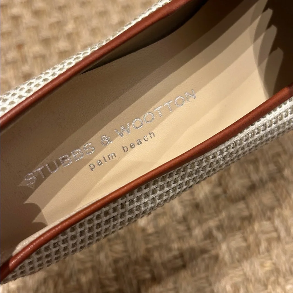 NEW Stubbs & Wootton Woven Cream and Tan flats/loafers - Picture 8 of 9